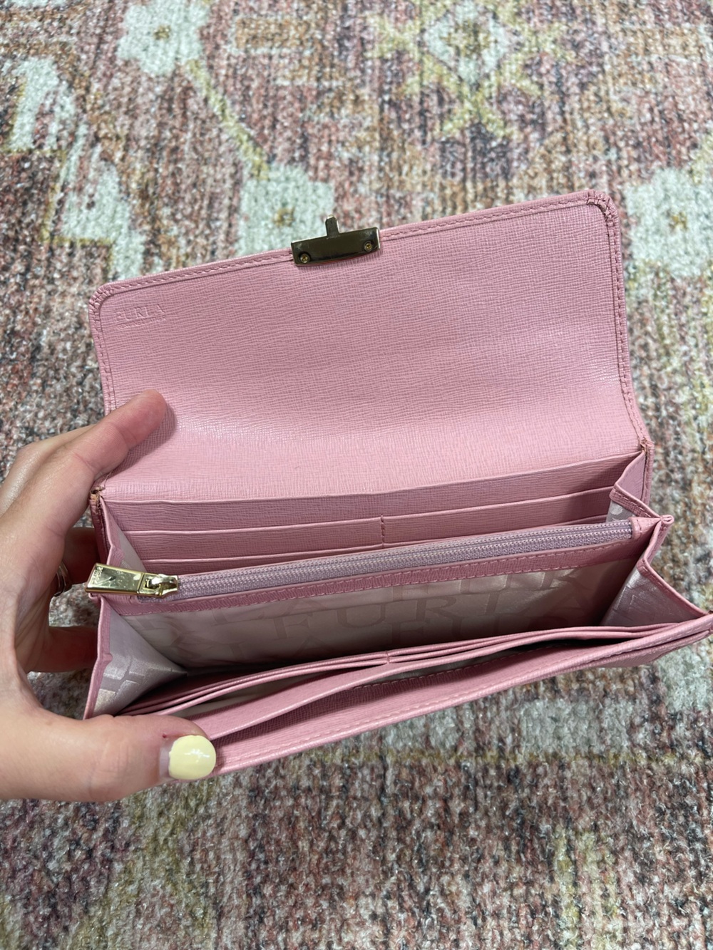 Furla Leather Envelope Snap Wallet Coin Purse Pink - Picture 4 of 6